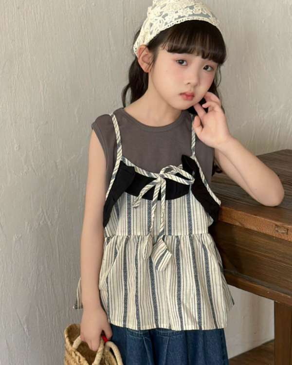 森系圖騰吊帶內搭背心真兩件套裝 