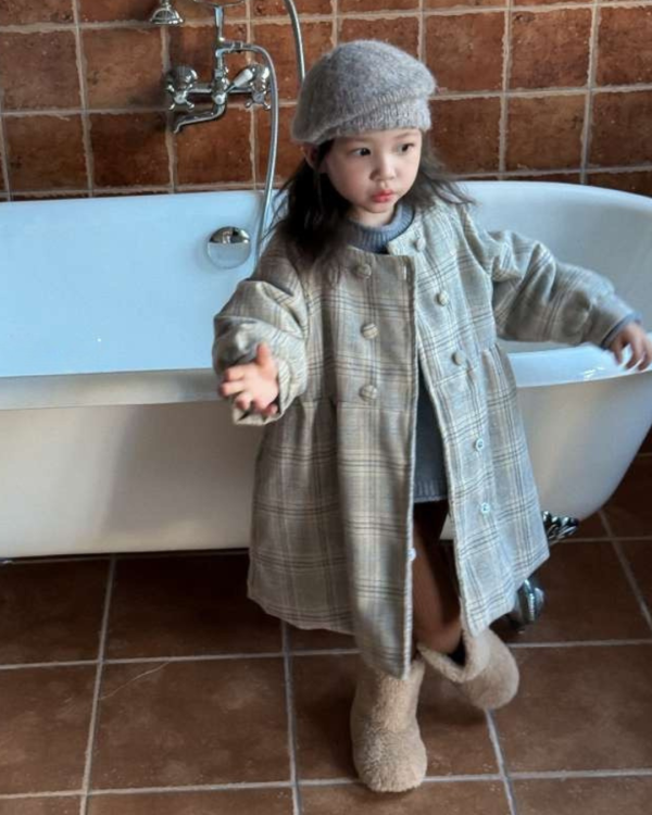 文青氣質格紋長版夾棉外套 