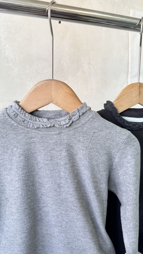 蕾絲花邊坑條薄款上衣 