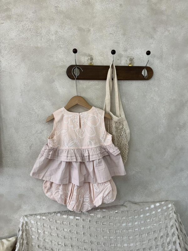 公主提花層次荷葉背心花苞褲套裝 