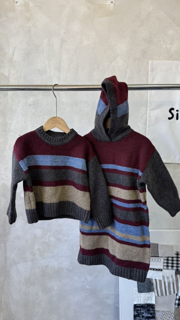 手足同款！條紋撞色針織上衣/連帽長裙(配色有夠好看) 