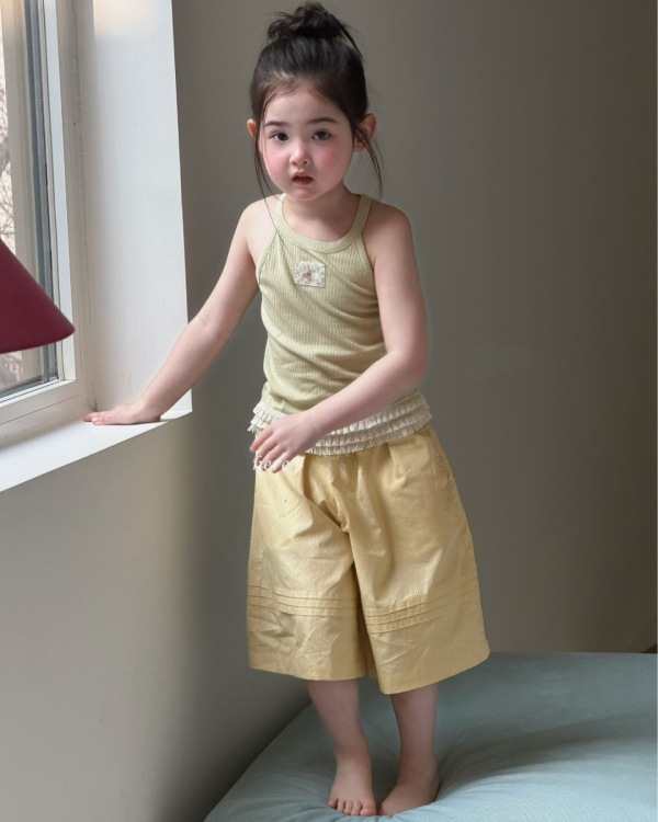 檸檬黃條紋八分寬褲 