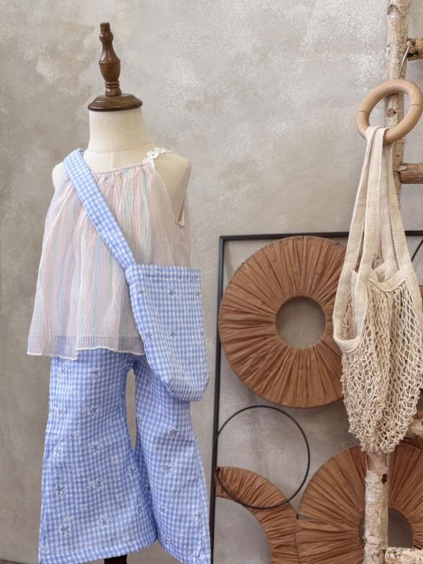 日系花花格子喇叭褲(含同款包包) 