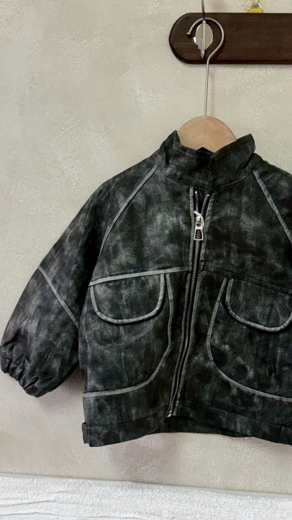 皮質超好！藝術刷色滾邊皮外套 