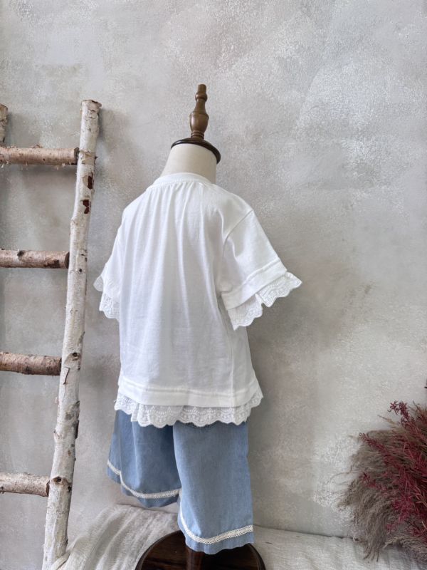 蝴蝶結蕾絲花邊棉T 