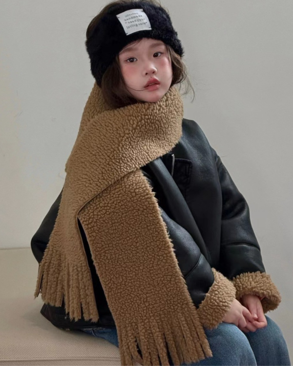 凹造型皮拉鍊內刷毛圓領外套(含同款皮圍巾) 