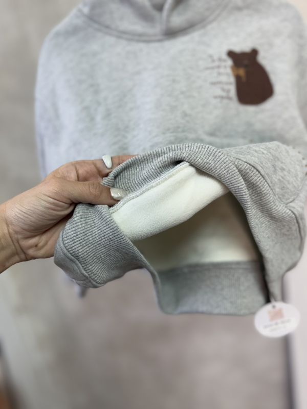 熊熊撞色縫線連帽刷毛上衣 