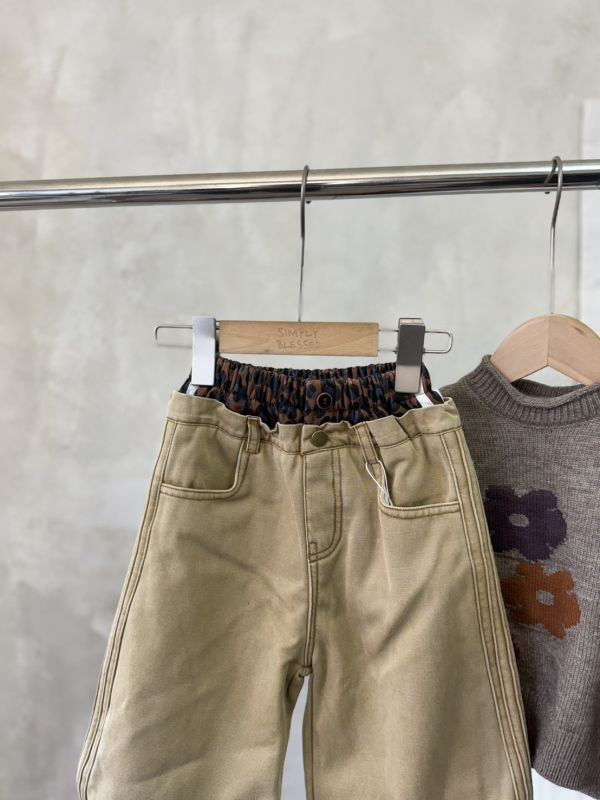 設計感豹紋拼接復古直筒長褲 