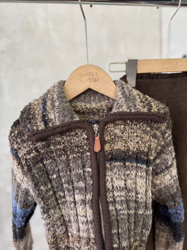 秋色盤復古撞色翻領針織上衣/外套 