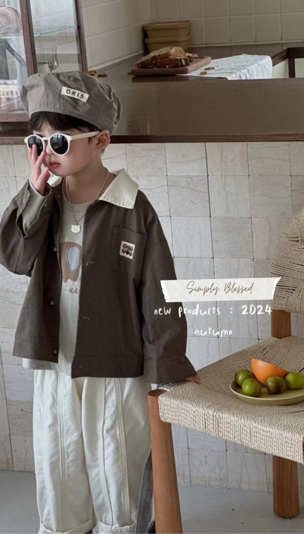 日系撞色領帥氣木紋薄外套 