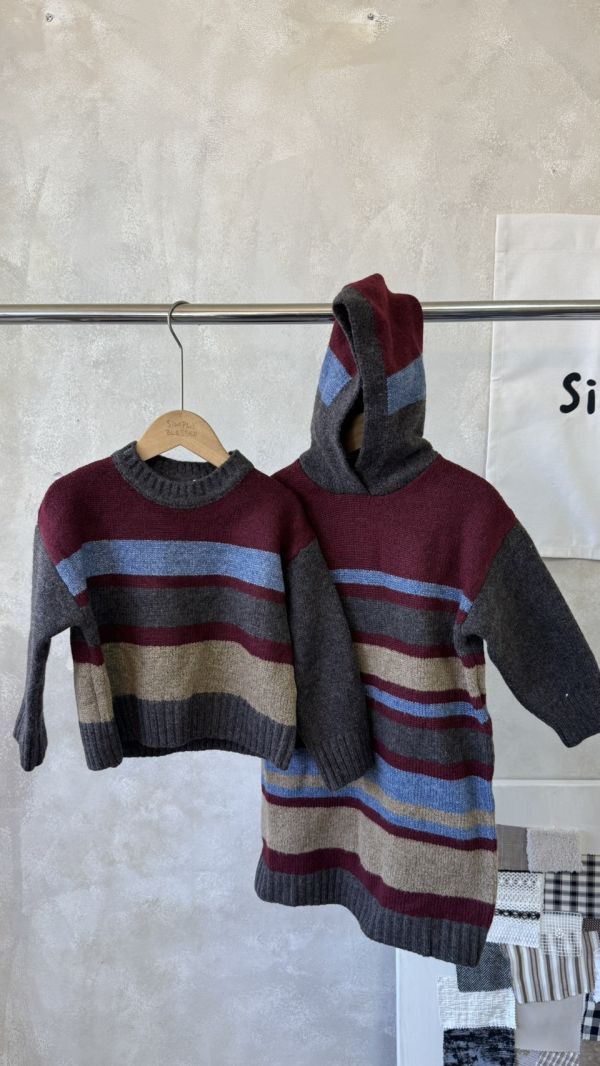 手足同款！條紋撞色針織上衣/連帽長裙(配色有夠好看) 