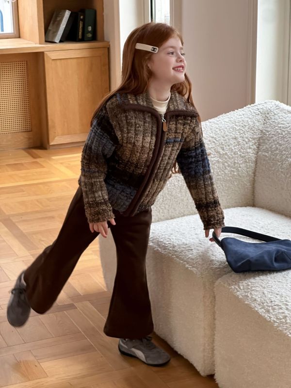 秋色盤復古撞色翻領針織上衣/外套 