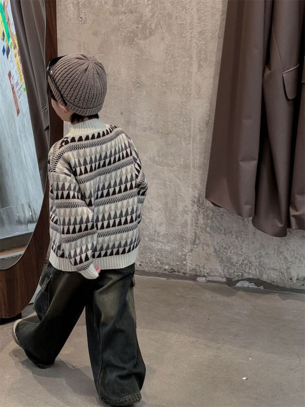 絕不撞衫日系半高領復古圖騰加厚針織上衣 