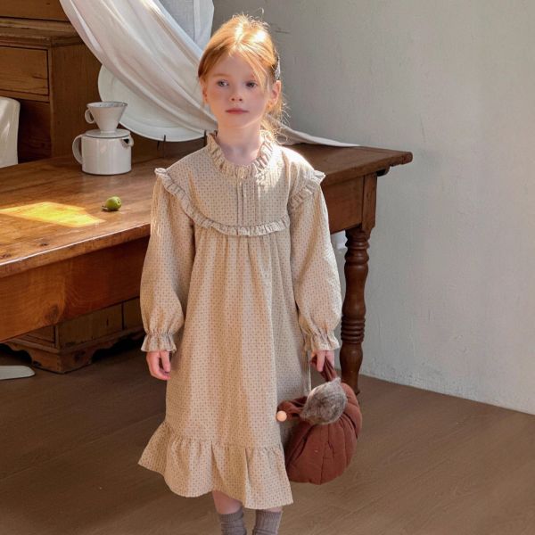 森系刺繡點點花邊氣質連身裙 