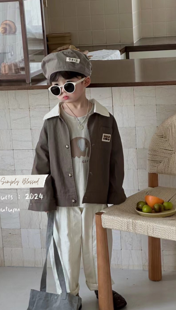 日系撞色領帥氣木紋薄外套 