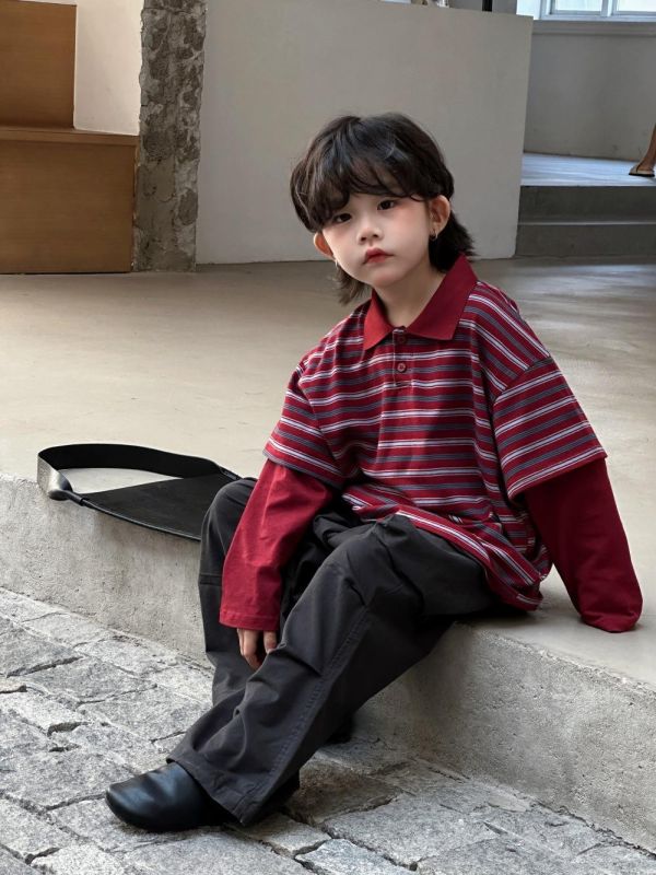 超時髦條紋假兩件薄款上衣 