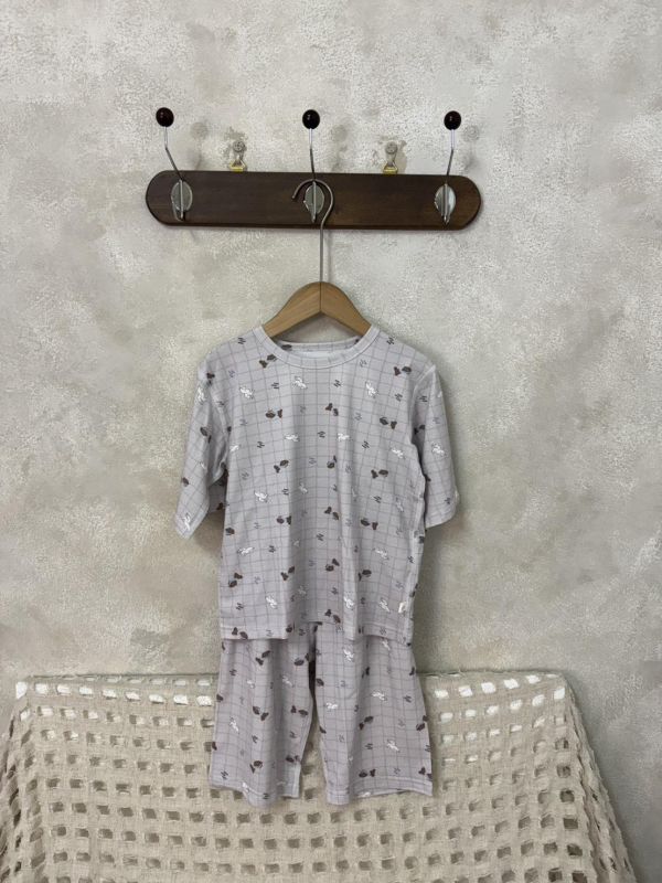 冰蠶絲居家服-咖白格紋狗狗 