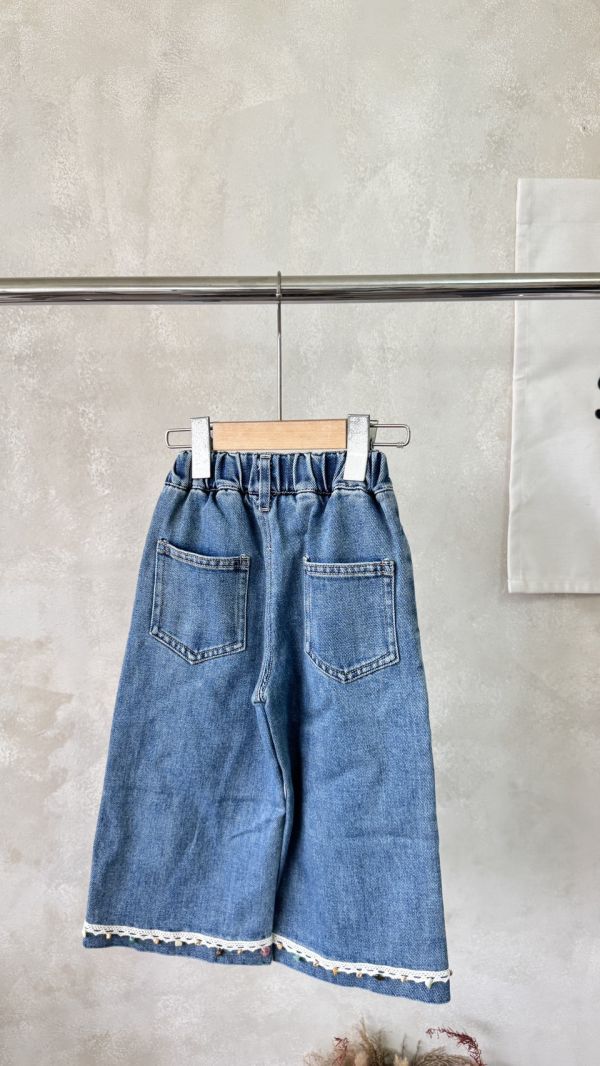 蕾絲花邊繽紛石頭掛飾牛仔褲 