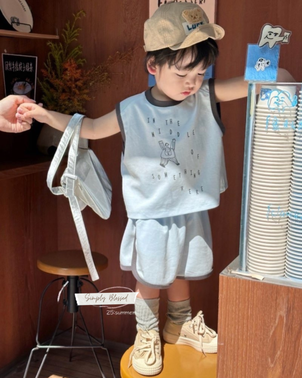 塗鴉純棉休閒滾邊套裝 