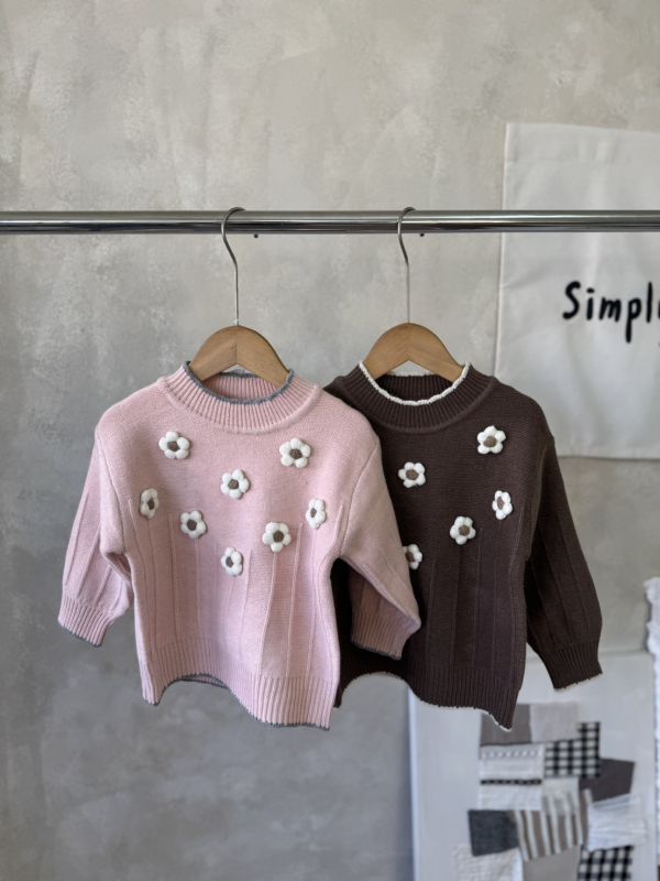 立體花朵鉤花針織上衣 