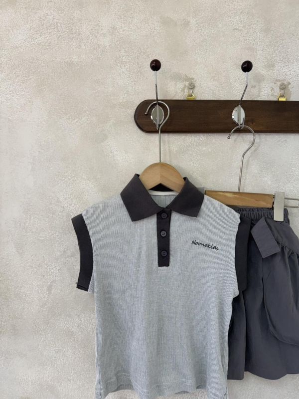 立領撞色滾邊坑條背心 