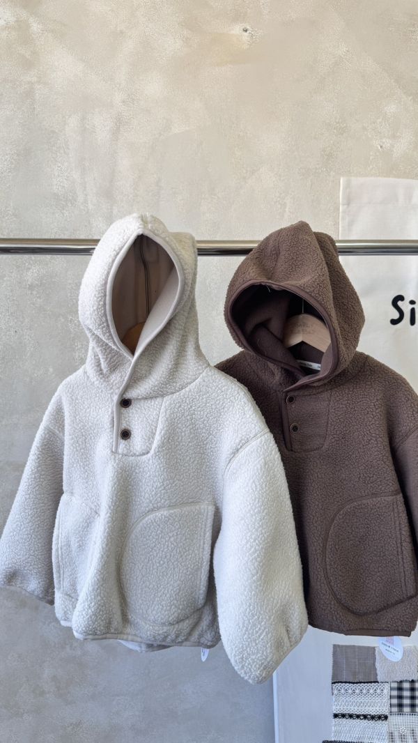 日系簡約剪裁毛圈連帽上衣 