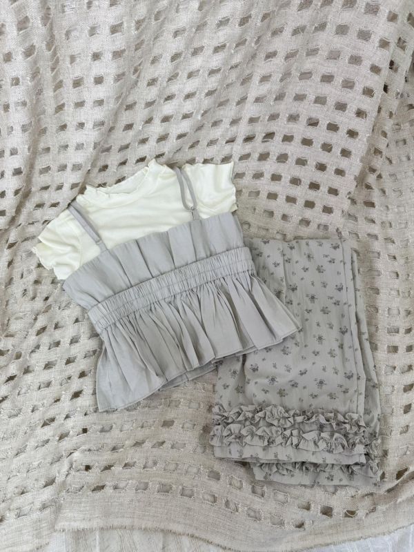 韓妞莫代爾棉光澤荷葉邊吊帶 