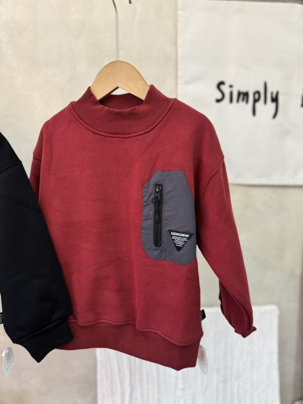 酷帥撞色拉鍊口袋薄絨大學Ｔ 