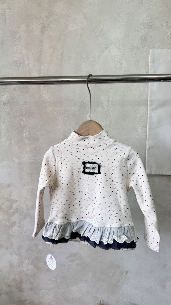 有夠Ｑ！碎花拼接雙層荷葉邊磨毛上衣 