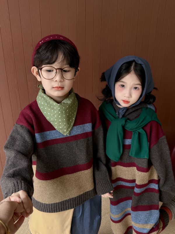 手足同款！條紋撞色針織上衣/連帽長裙(配色有夠好看) 