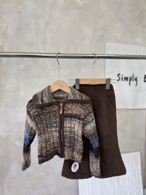 秋色盤復古撞色翻領針織上衣/外套 