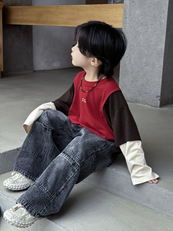 超帥！刷白特色口袋挺版牛仔長褲 