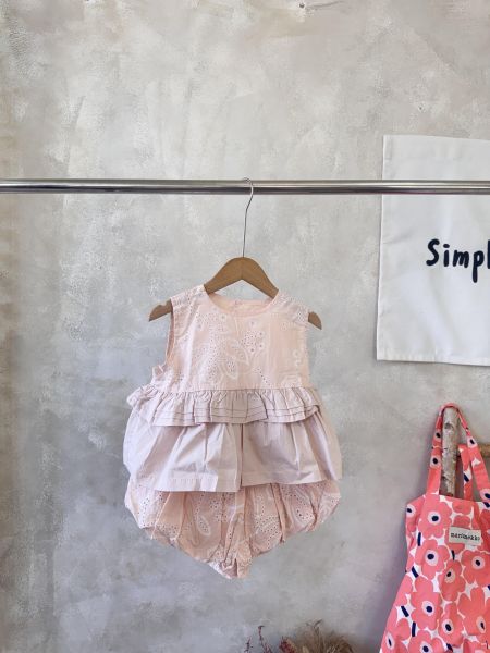 公主提花層次荷葉背心花苞褲套裝 