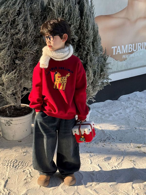 馬年主題紅色大學T 