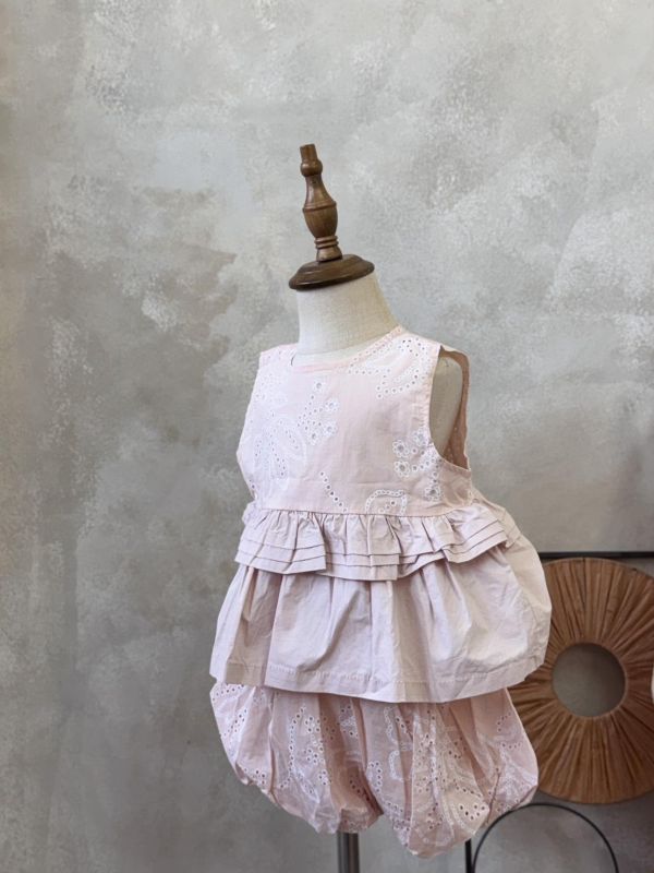 公主提花層次荷葉背心花苞褲套裝 