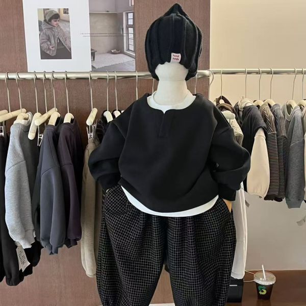 熱賣款！日系假兩件加絨上衣 