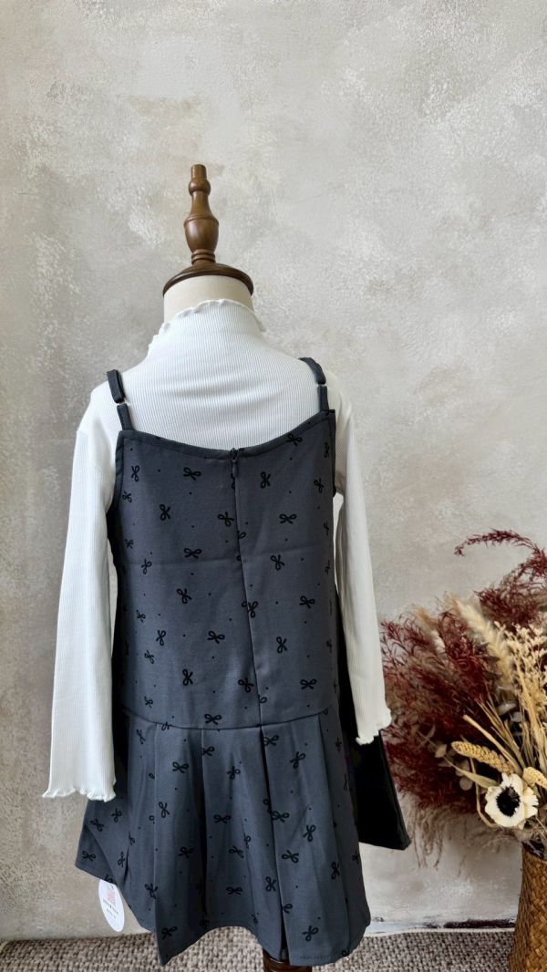 兩件套！蝴蝶結百摺連身裙木耳邊內搭上衣套裝 