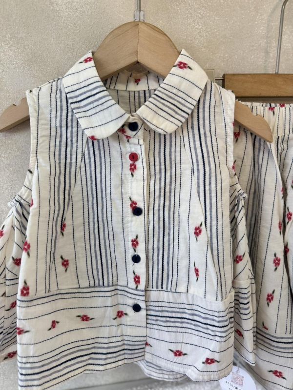 日系棉麻提花刺繡背心短褲套裝 