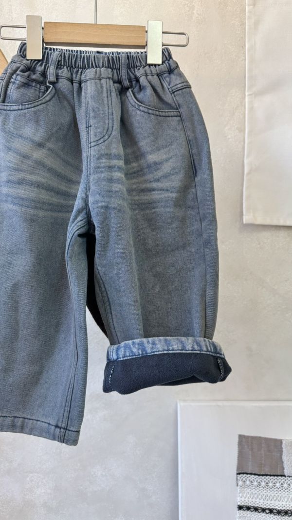 刷色加絨直筒牛仔長褲 