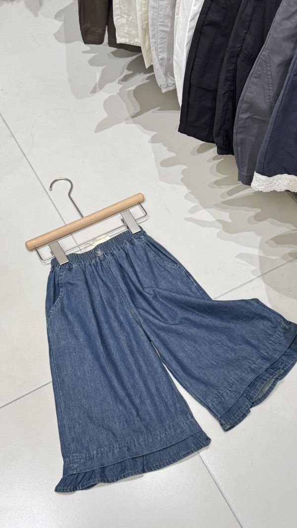 牛仔日系花邊超軟薄寬褲 