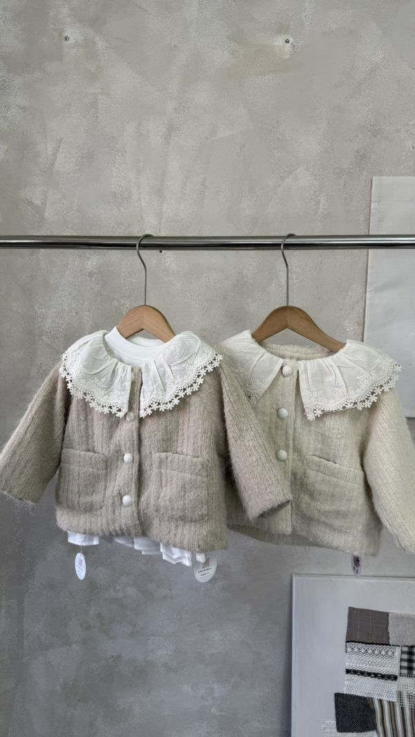 一眼心動！公主的蕾絲翻領毛呢加絨外套(手感超超好) 