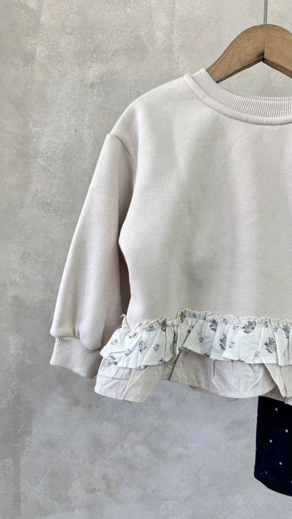 碎花荷葉邊薄絨上衣 