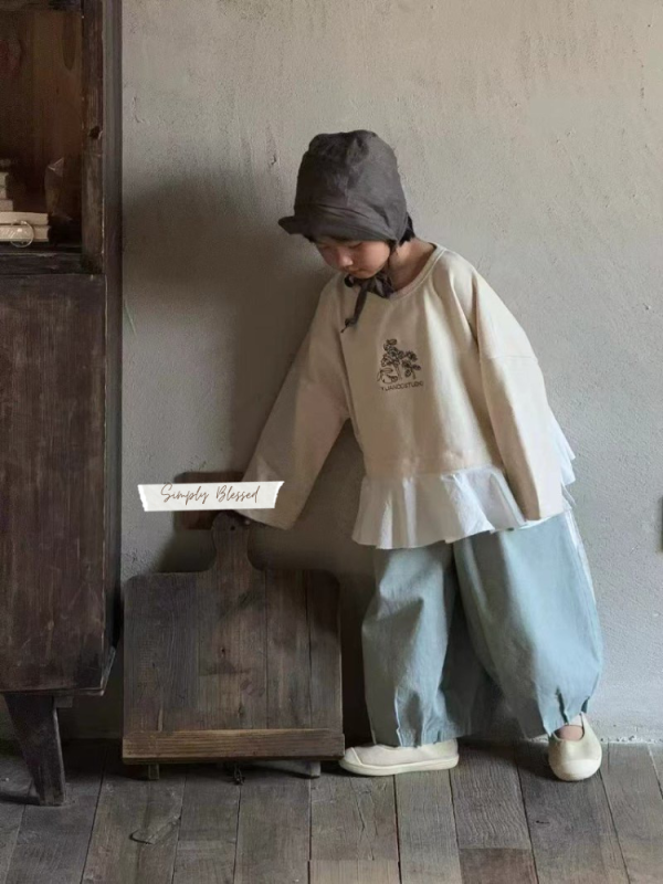 拼接浪漫小樹抽繩大學T 