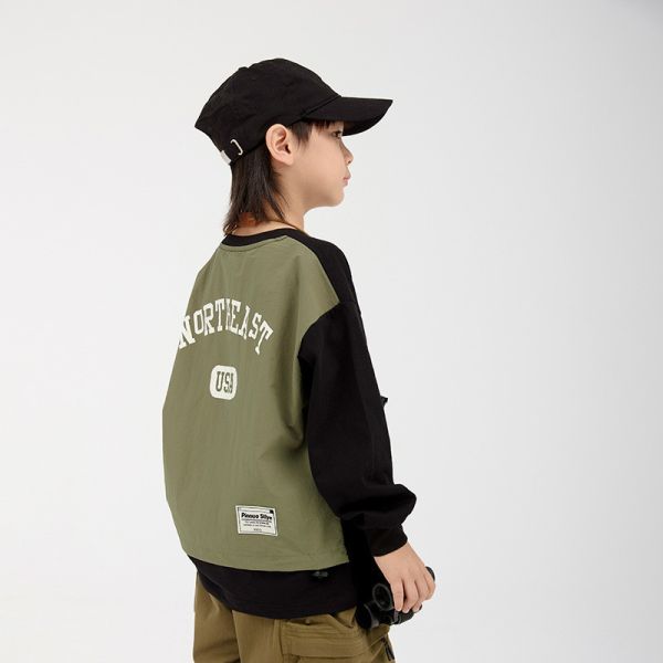 美式異材質假兩件薄款上衣 