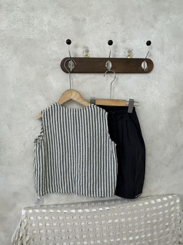 文青直條紋棉麻背心 