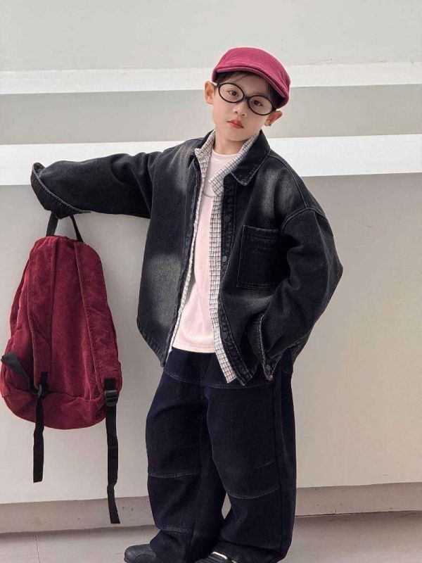 字母刺繡個性刷白加絨牛仔襯衫/外套 