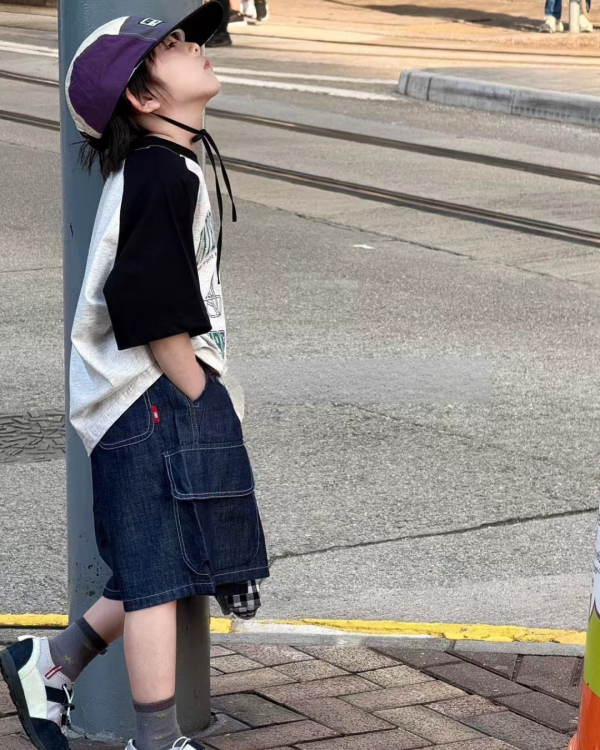 工裝明線牛仔短褲 