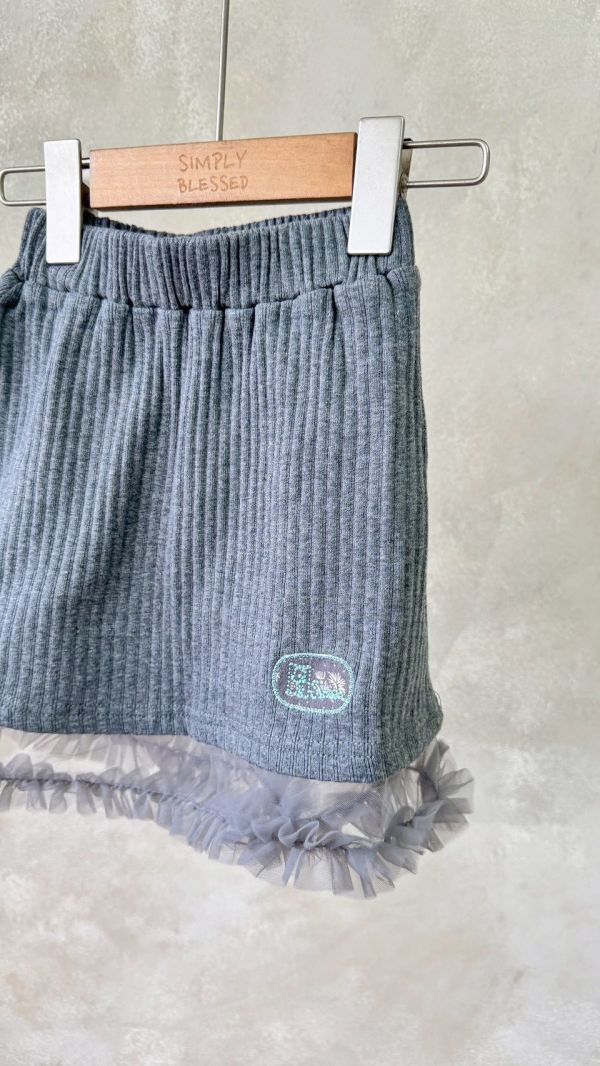 針織刺繡拼紗半裙 