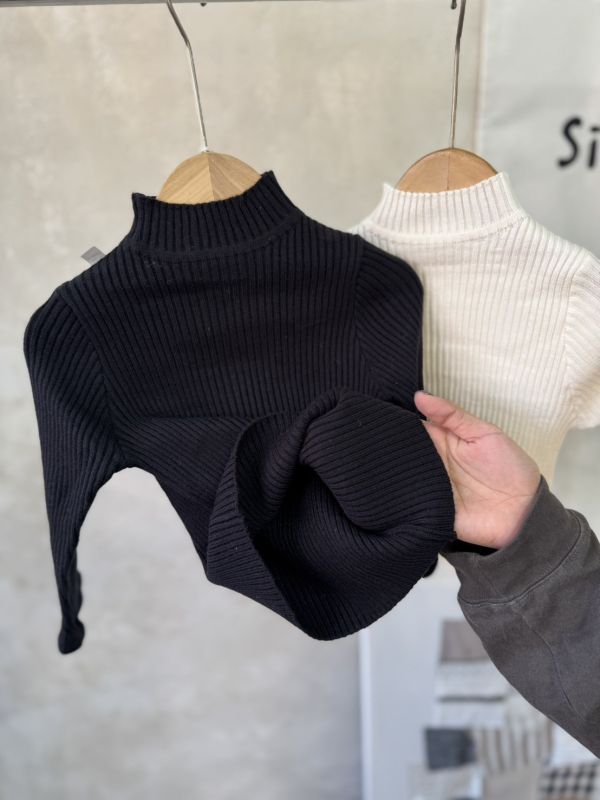 手袖木耳邊針織內搭上衣 