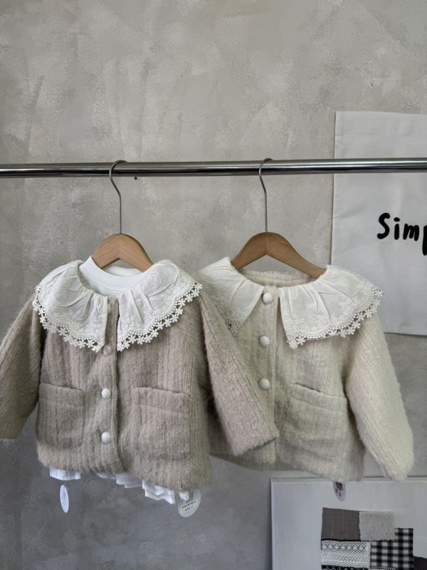 一眼心動！公主的蕾絲翻領毛呢加絨外套(手感超超好) 